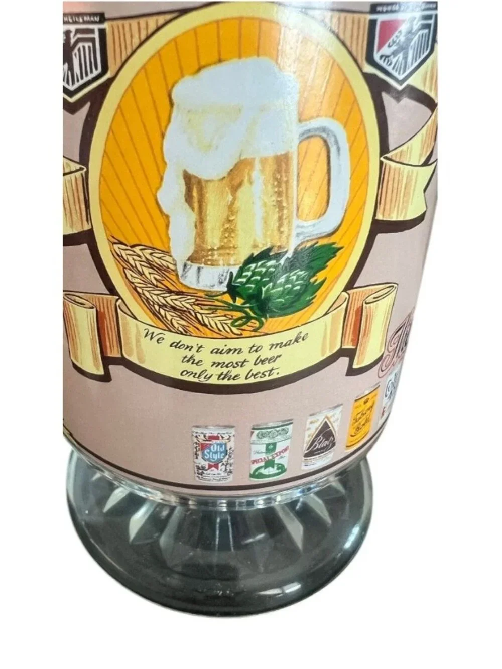 Vintage G. Heilman Brewing Company beer stein, clear glass body, metal lid